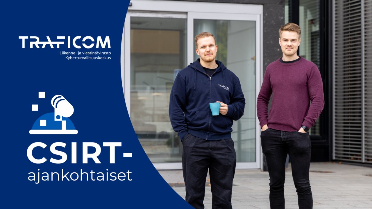 CSIRT-ajankohtaiswebinaarin kansikuvassa juontajat poseeraavat liukuovien edessä.