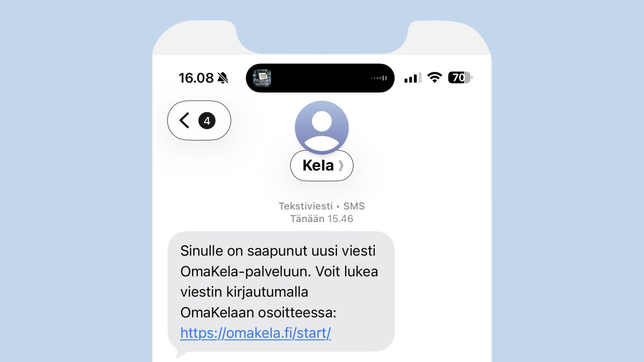 Tekstiviestin lähettäjänä näyttää lukevan 