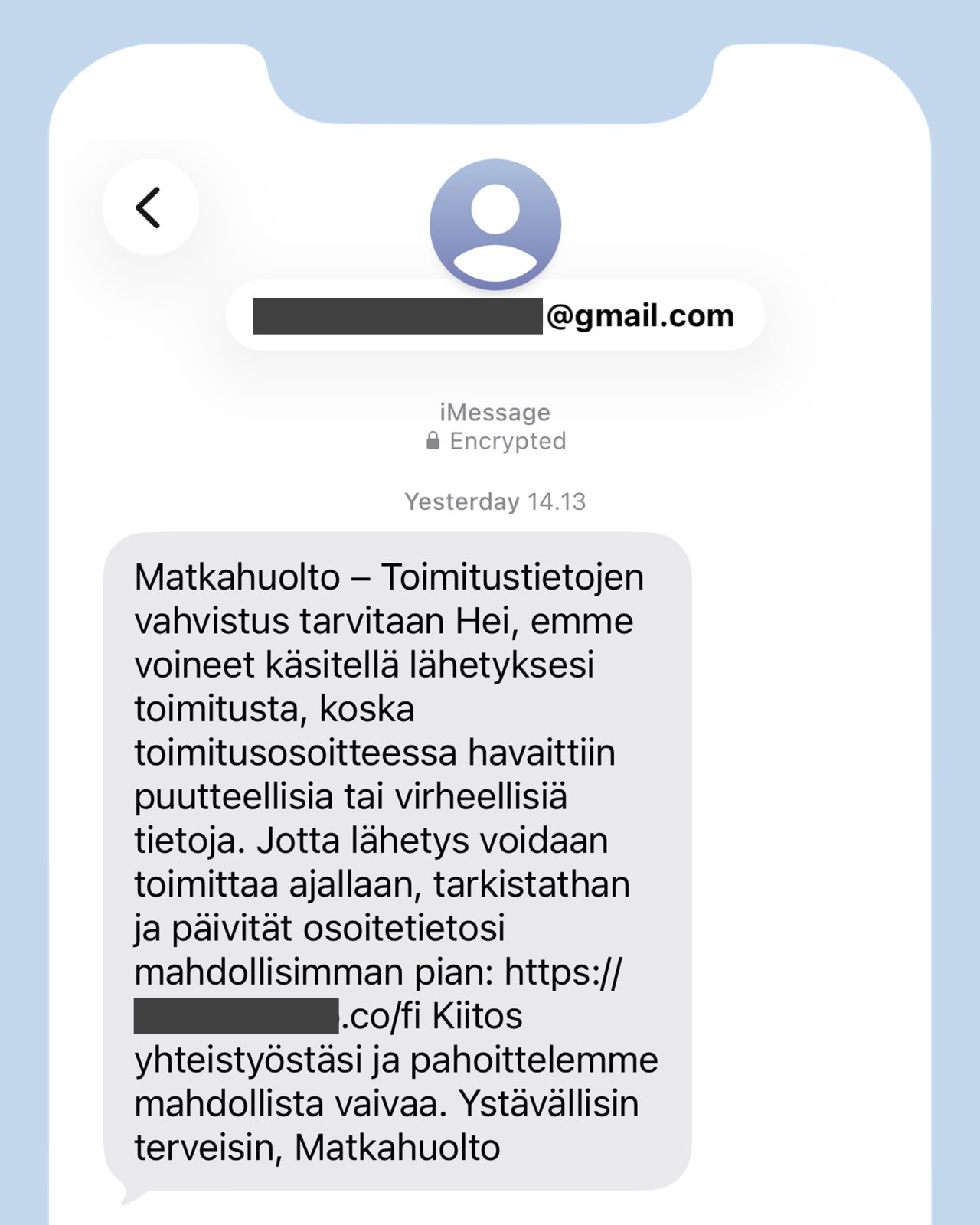 Kuvakaappaus Matkahuollon nimisä lähetetystä kalasteluviestistä.