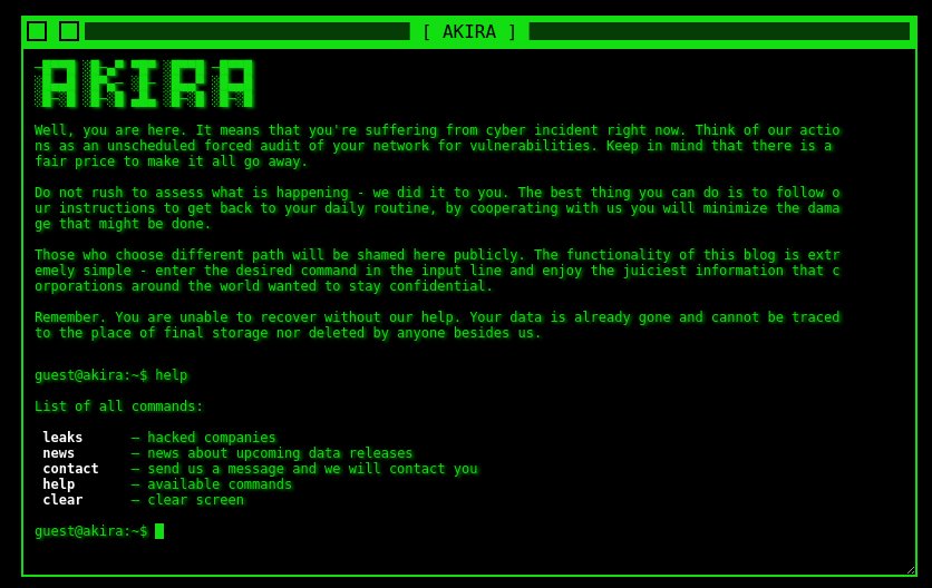 Kiristyshaittaittaohjelman yhteydessä esiintyvä lunnasvaatimus voi näyttää esimerkiksi tältä. Organisaatioihin kohdistuva Akira-kiristyshaittaohjelma on ollut viimeisen vuoden aikana Kyberturvallisuuskeskukselle ilmoitetuin kiristyshaittaohjelma.