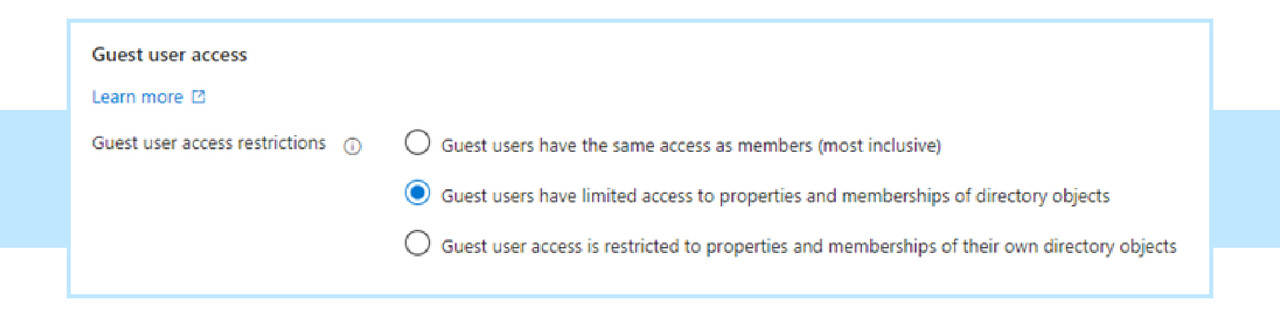 Kuvakaappaus Guest User Access Restrictions -asetuksista.