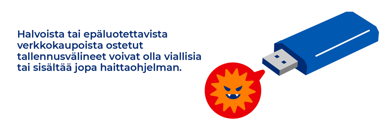 Muistitikusta kurkistaa ilkeästi hymyilevä haittaohjelma.